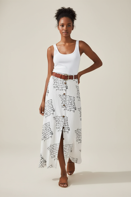 Jupe Blanche Imprimée Boutonnée Fluide Bohème