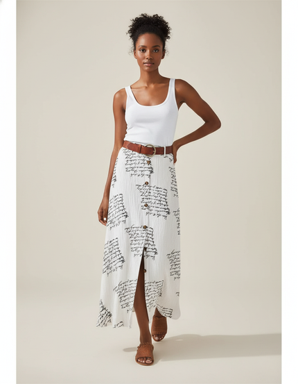 Jupe Blanche Imprimée Boutonnée Fluide Bohème