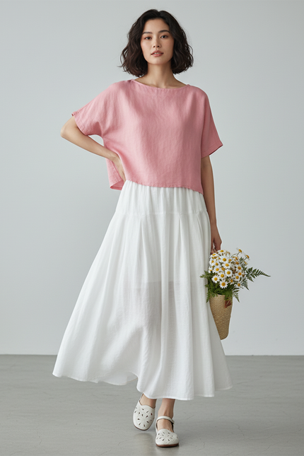 Jupe Blanche Fluide Ample Coton-Lin