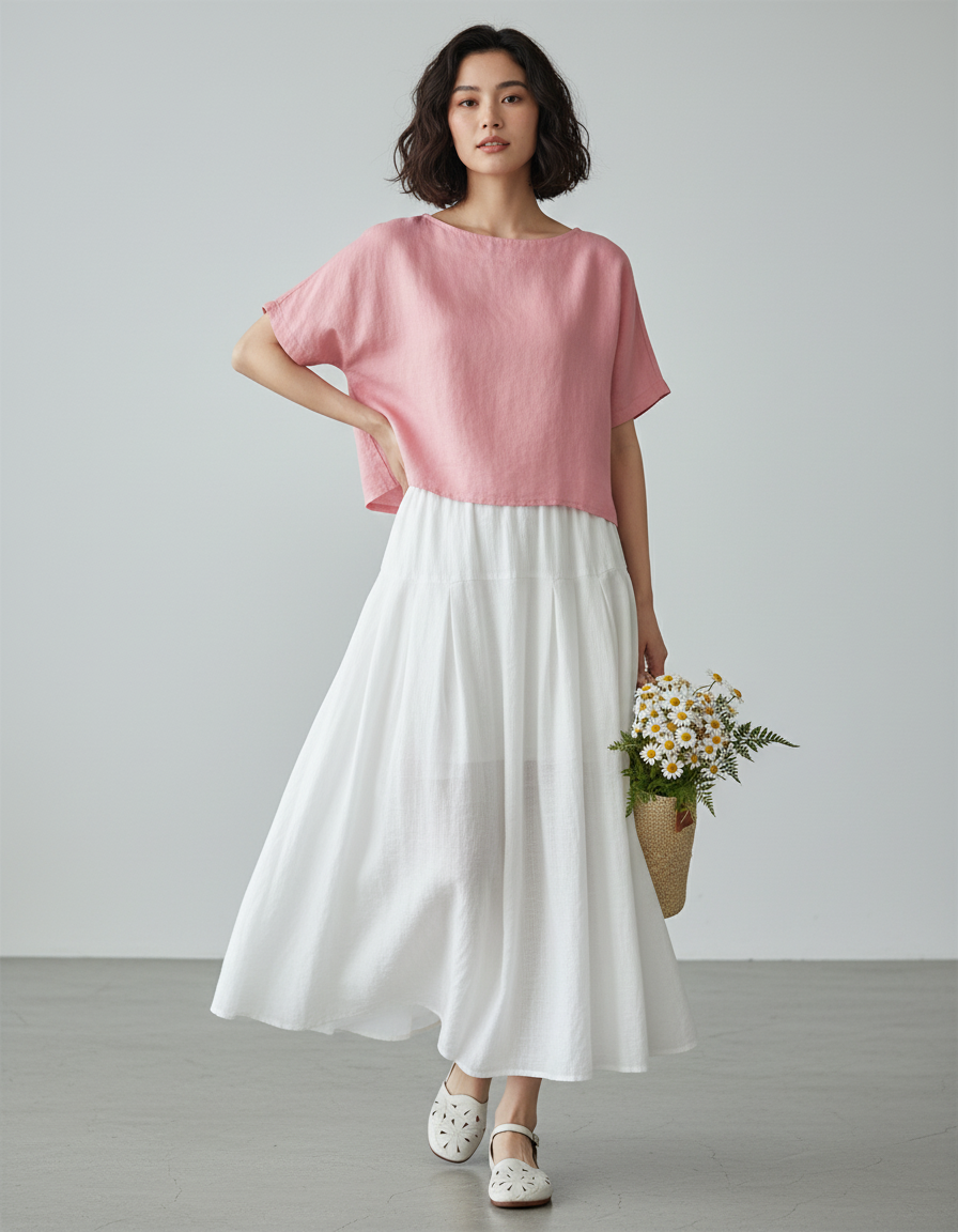 Jupe Blanche Fluide Ample Coton-Lin