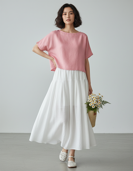 Jupe Blanche Fluide Ample Coton-Lin