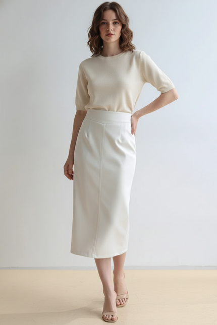 Jupe Simili Cuir Blanche
