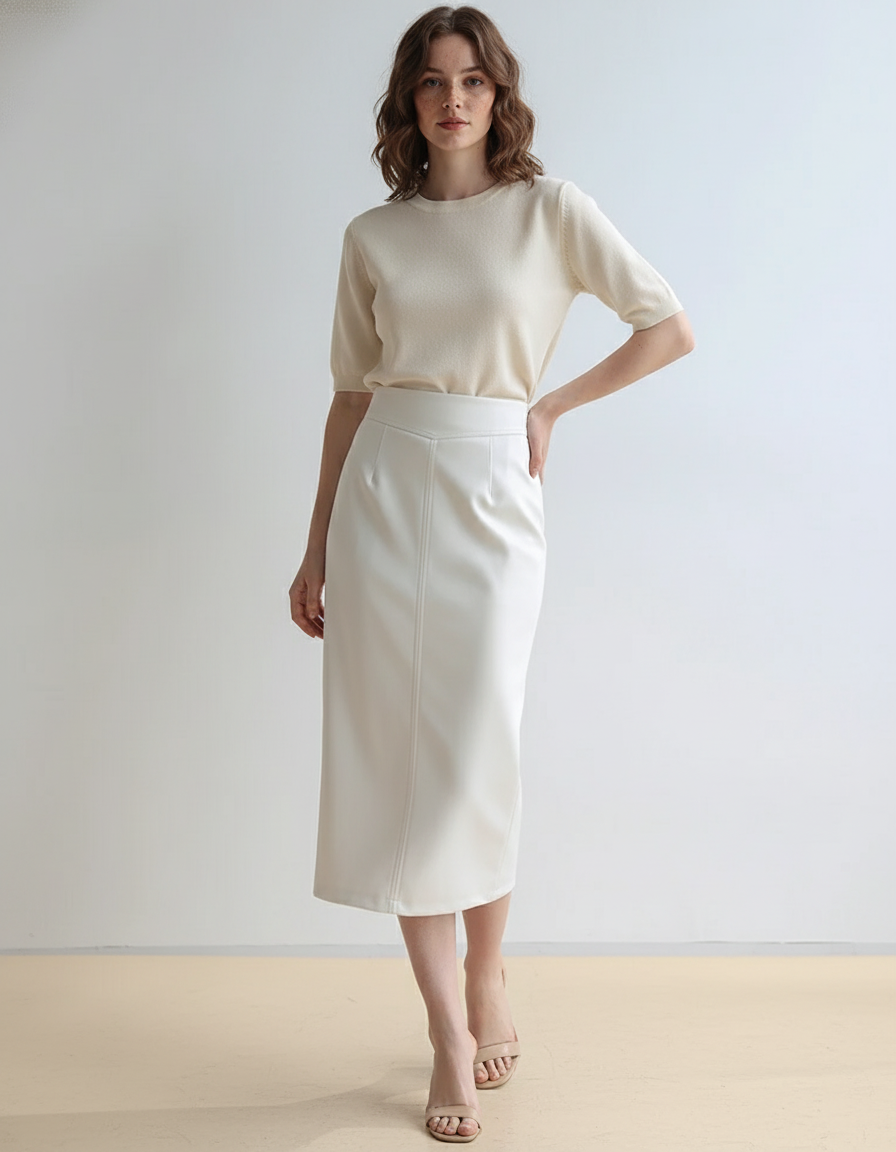 Jupe Simili Cuir Blanche