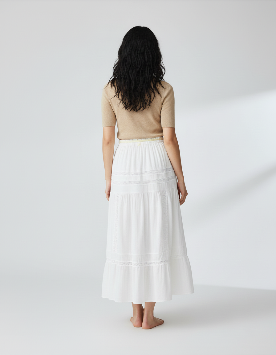 Jupe Blanche À Volants Dentelle Bohème