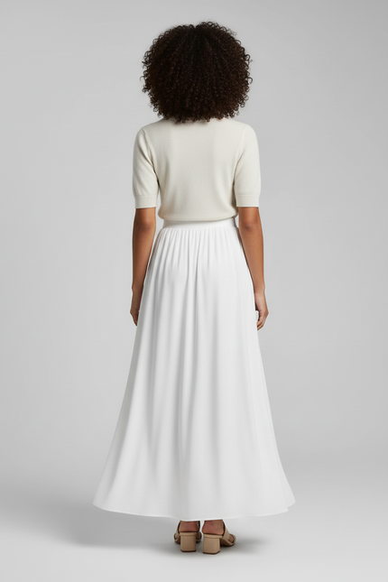 Jupe Blanche Taille Haute Fluide Élégante