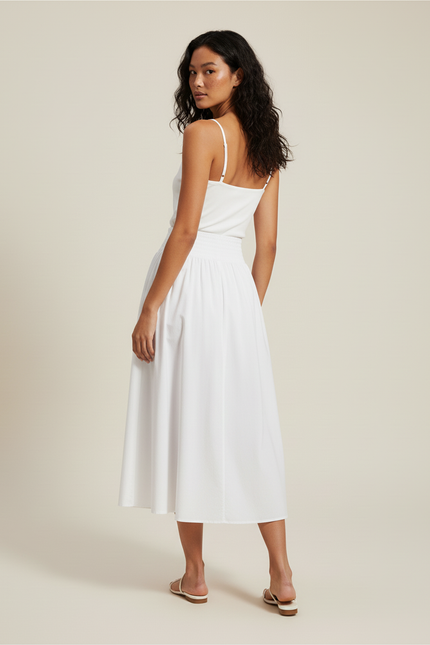 Jupe Blanche Taille Smockée Midi Chic
