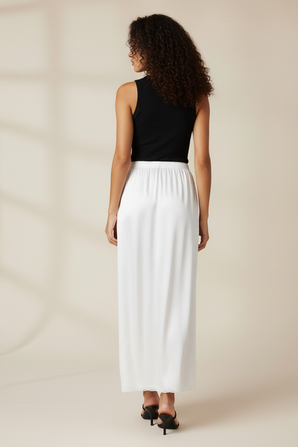 Jupe Blanche Satin Dentelle Fluide