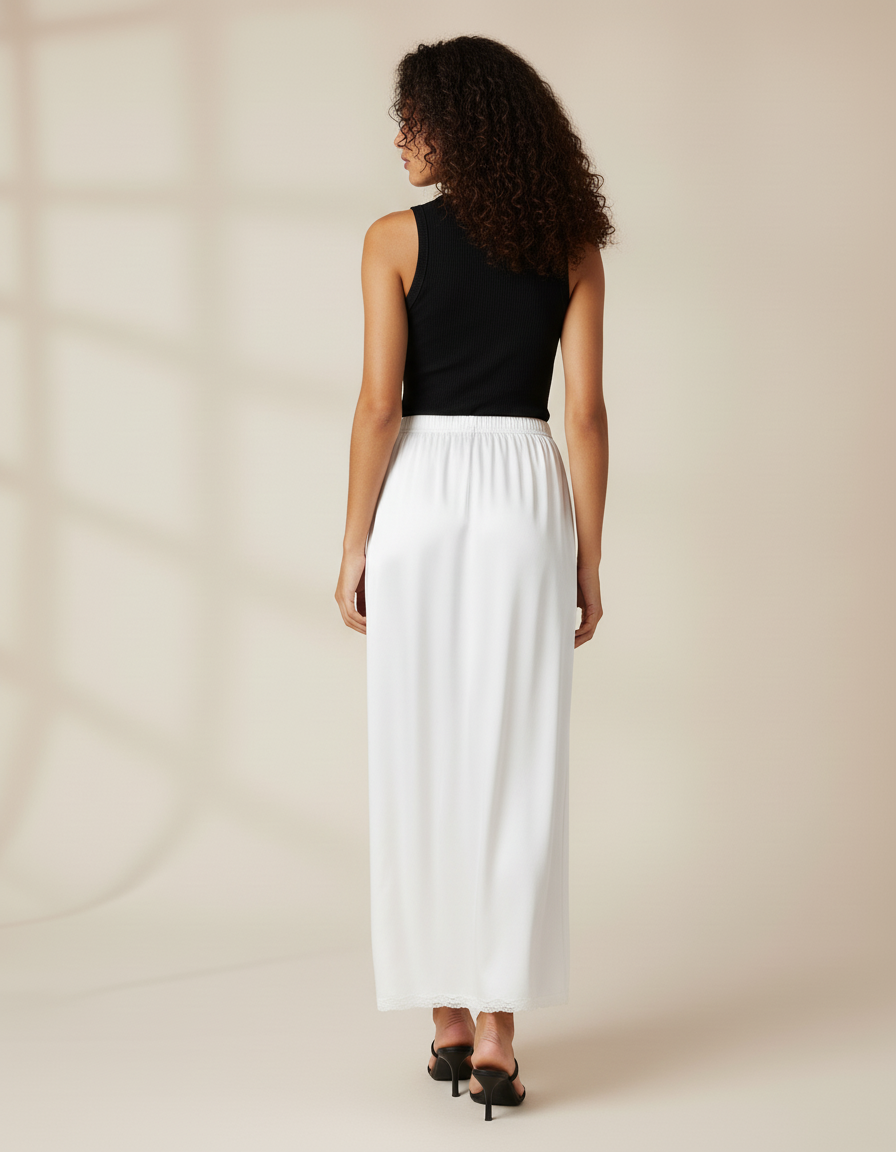 Jupe Blanche Satin Dentelle Fluide