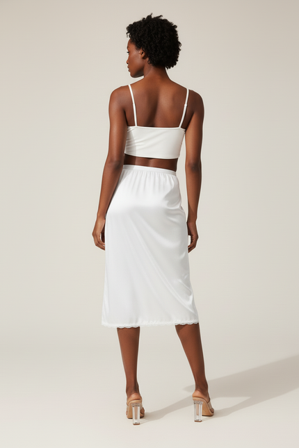 Jupe Blanche Satinée Fluide Dentelle