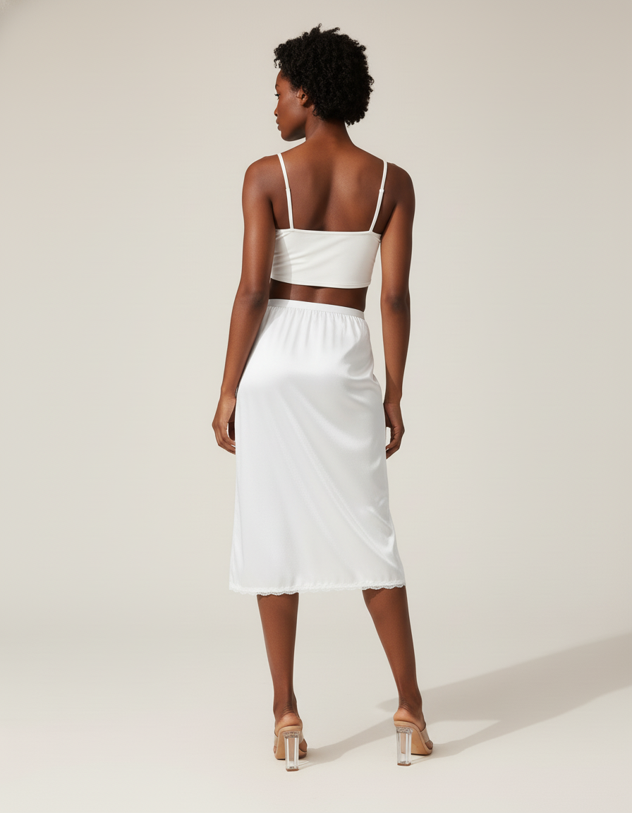 Jupe Blanche Satinée Fluide Dentelle