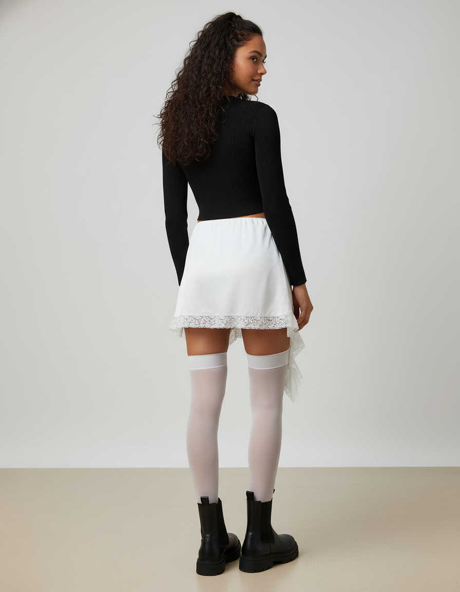 Jupe Blanche Asymétrique Dentelle Chic