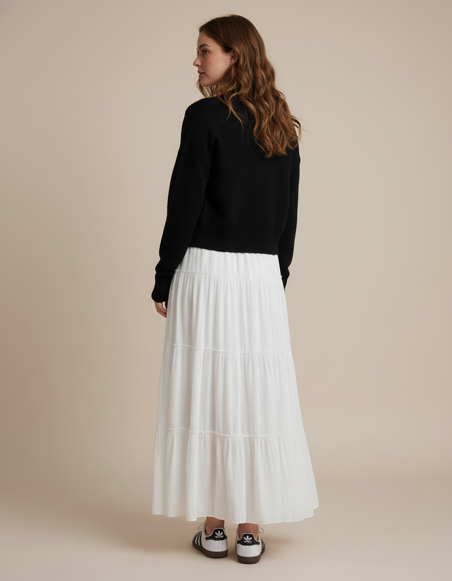 Jupe Blanche Maxi Étagée Décontractée