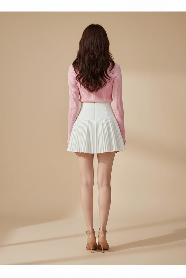 Jupe Blanche Plissée Taille Haute Chic