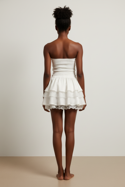 Jupe Blanche À Volants Dentelle Chic