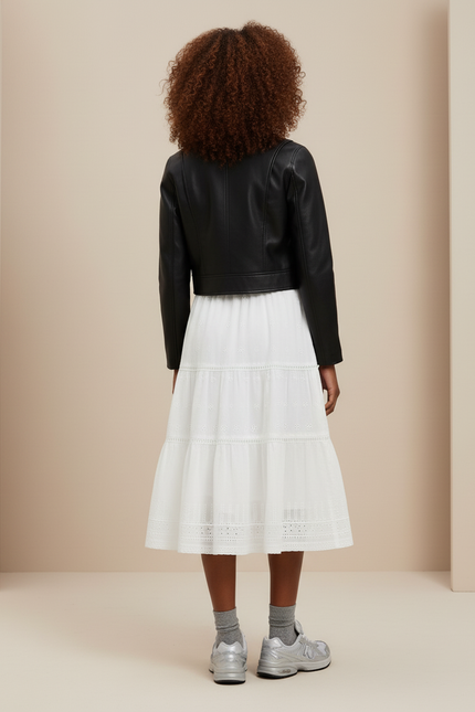 Jupe Blanche Brodée Étagée Bohème