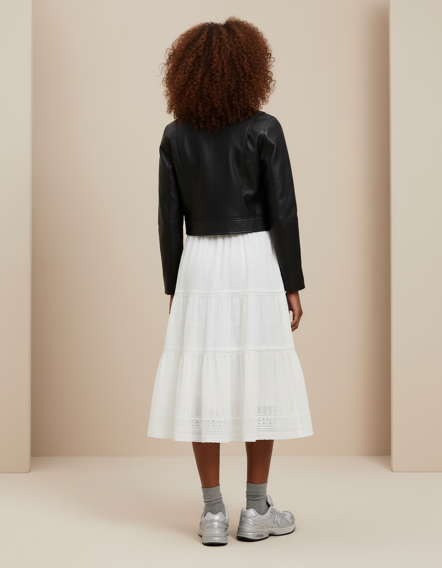 Jupe Blanche Brodée Étagée Bohème