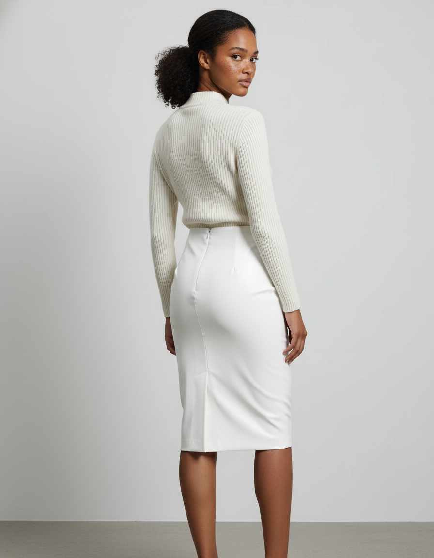 Jupe Droite Mi Longue Blanche