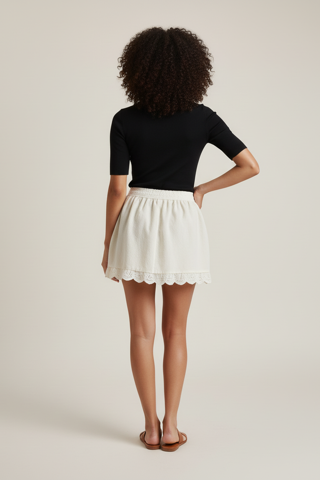 Jupe Blanche Dentelle Poches Chic