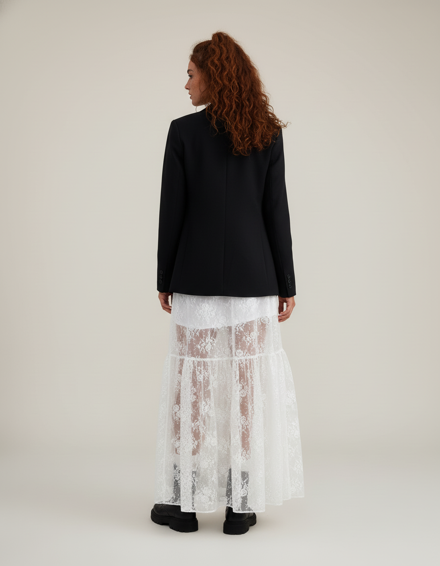 Jupe Blanche Dentelle Transparente Fluide