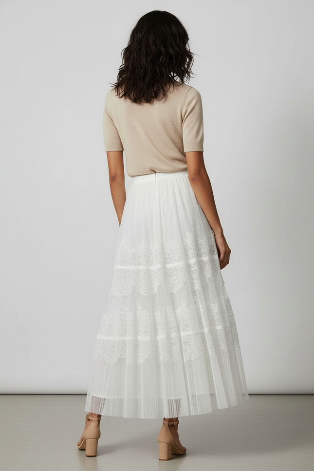 Jupe Blanche Plissée Dentelle Fluide