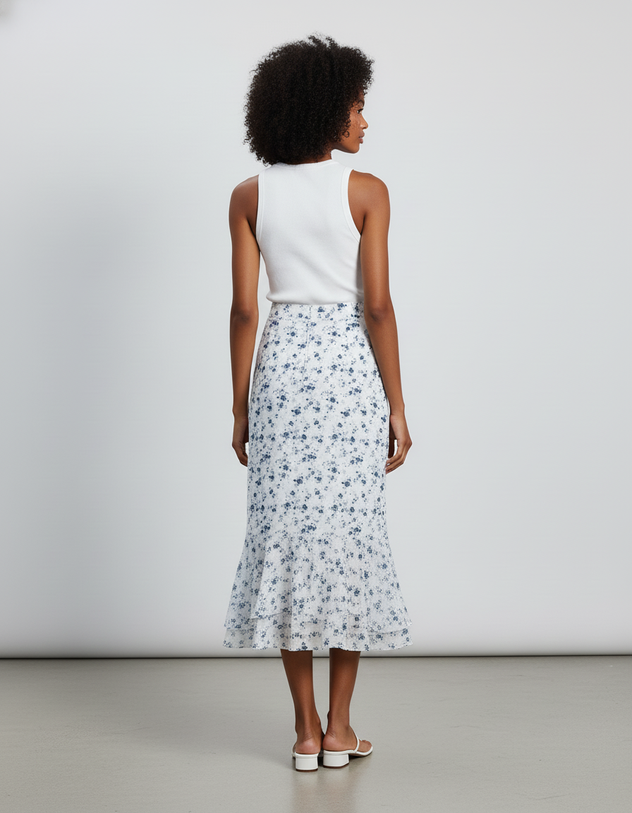 Jupe Longue Bleue Et Blanche