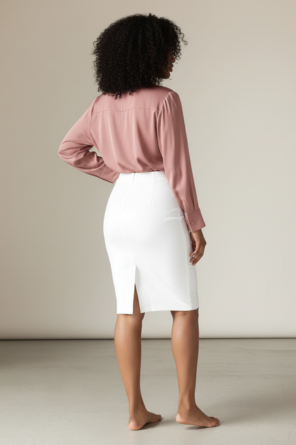 Jupe Droite Genoux Blanche