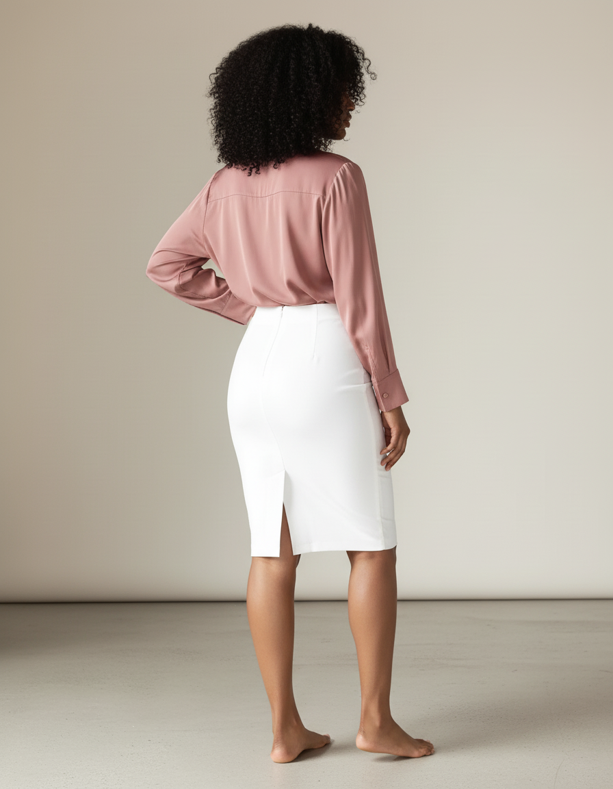 Jupe Droite Genoux Blanche