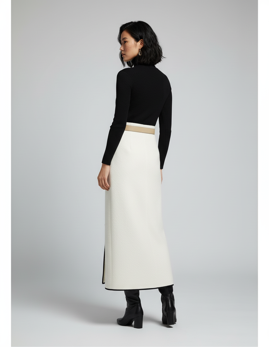 Jupe Blanche Tweed Boutonnée Élégante