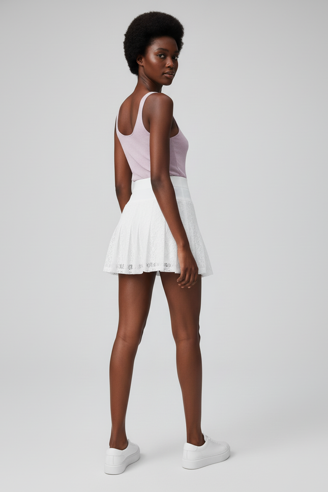 Jupe Blanche Plissée Dentelle Chic