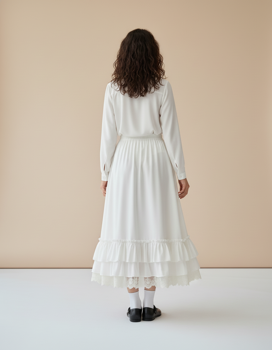 Jupe Blanche Volants Dentelle Vintage