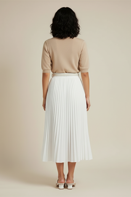 Jupe Blanche Plissée Boutonnée Élégante