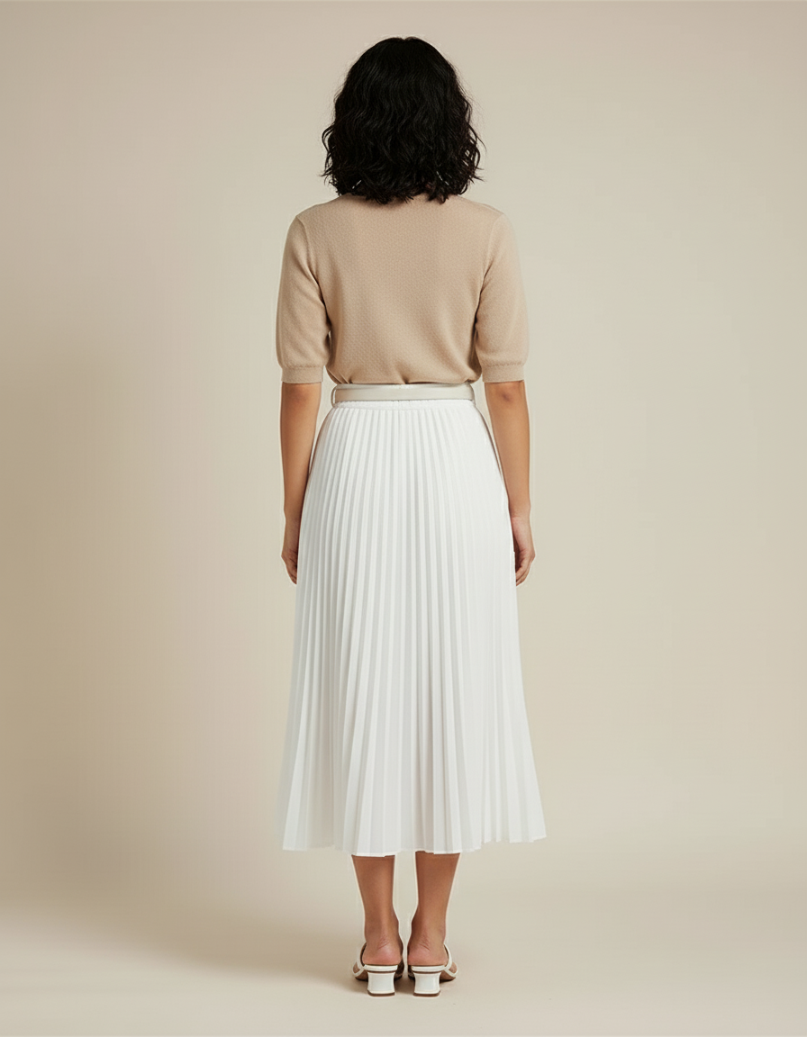 Jupe Blanche Plissée Boutonnée Élégante
