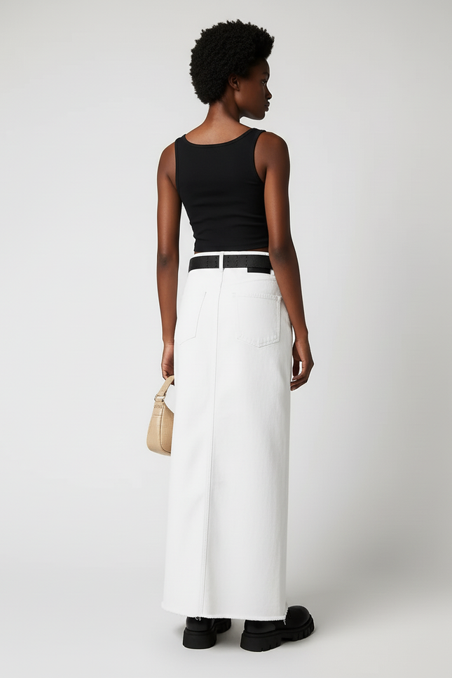 Jupe Blanche Denim Effilochée Chic