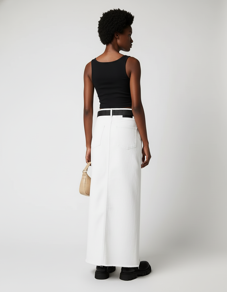 Jupe Blanche Denim Effilochée Chic