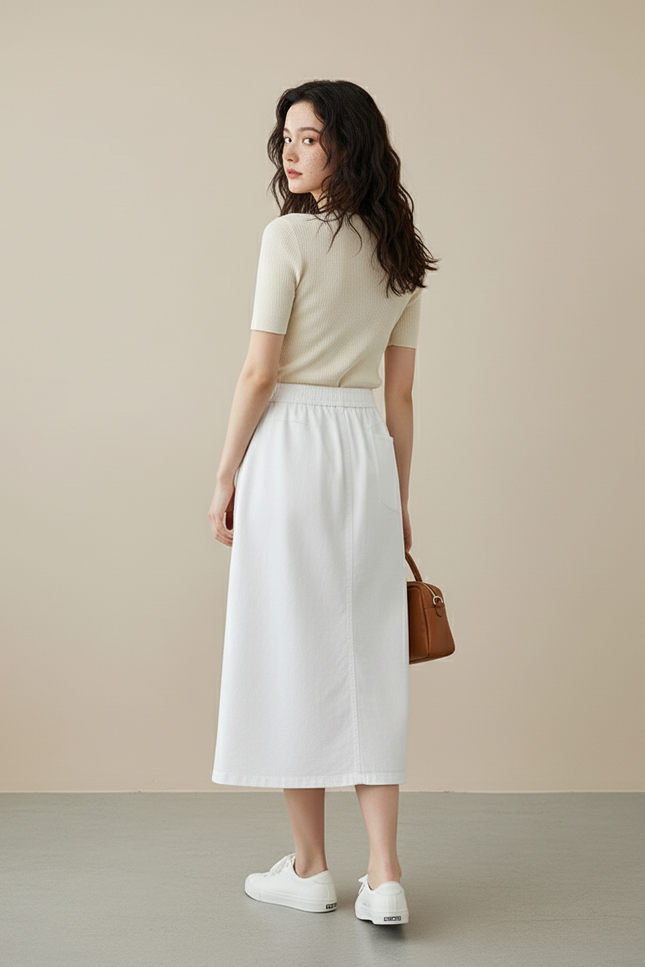 Jupe Blanche Taille Haute A-Line Décontractée