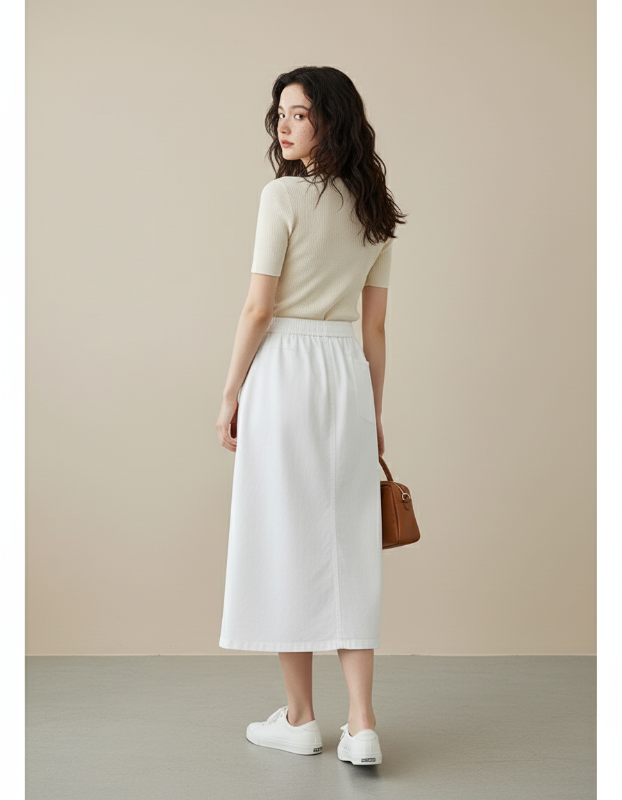 Jupe Blanche Taille Haute A-Line Décontractée