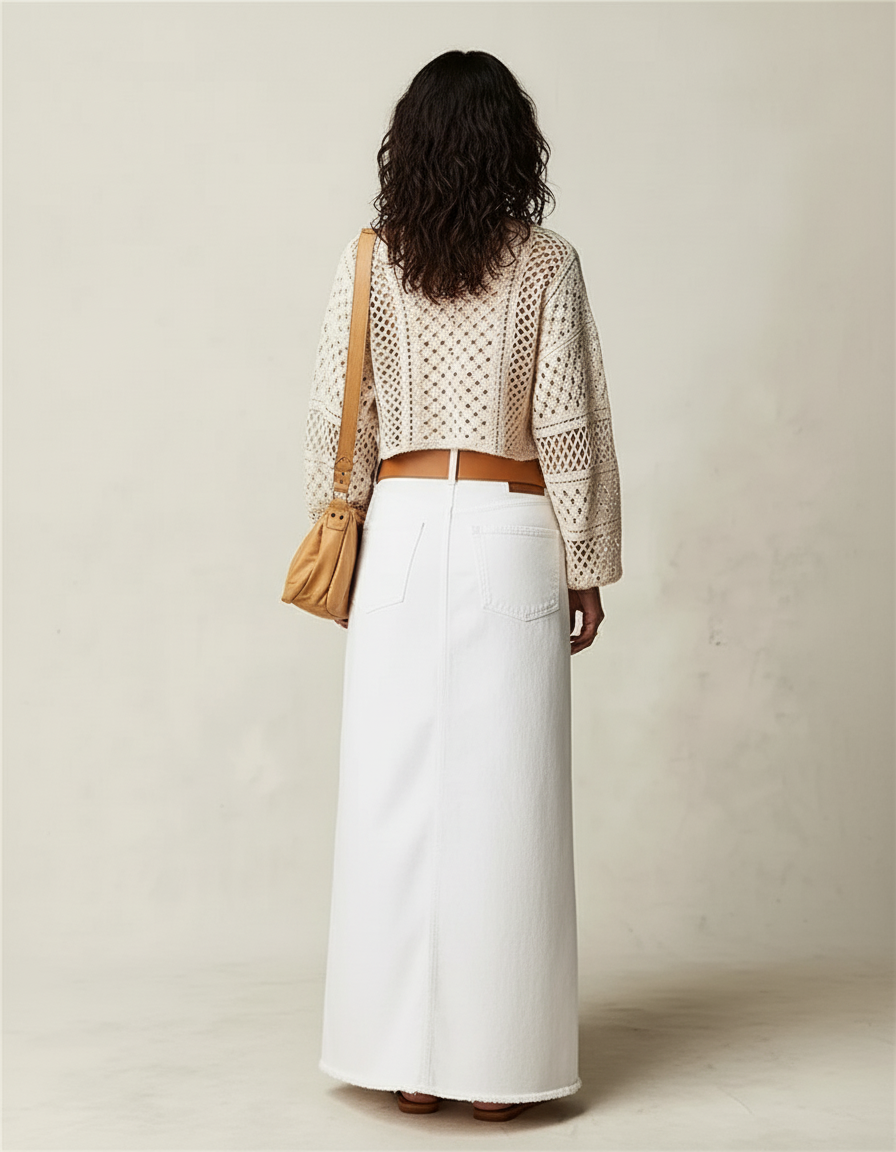 Jupe Blanche Denim Maxi Vintage