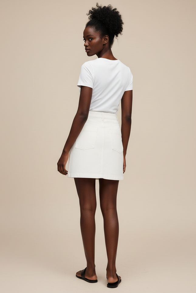 Jupe Blanche Boutonnée Poches Décontractée