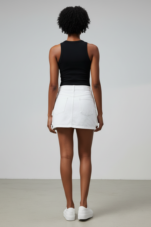 Jupe Blanche Cargo Denim Décontractée