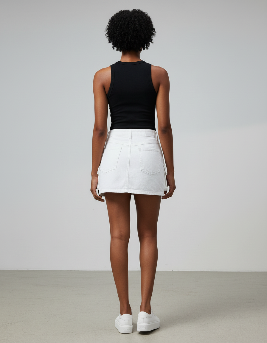Jupe Blanche Cargo Denim Décontractée