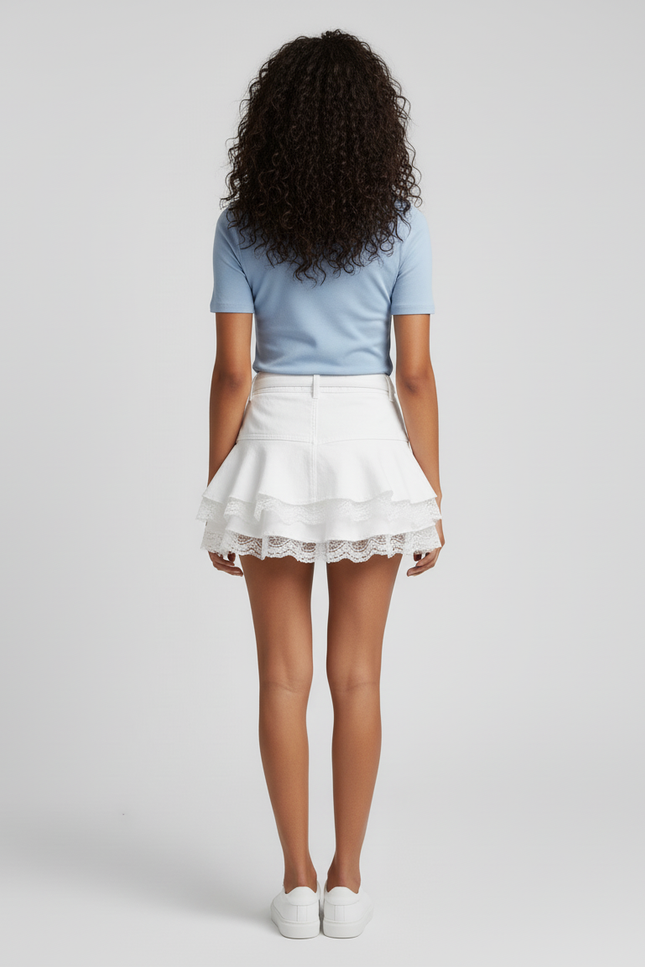 Jupe Blanche À Volants Dentelle Kawaii