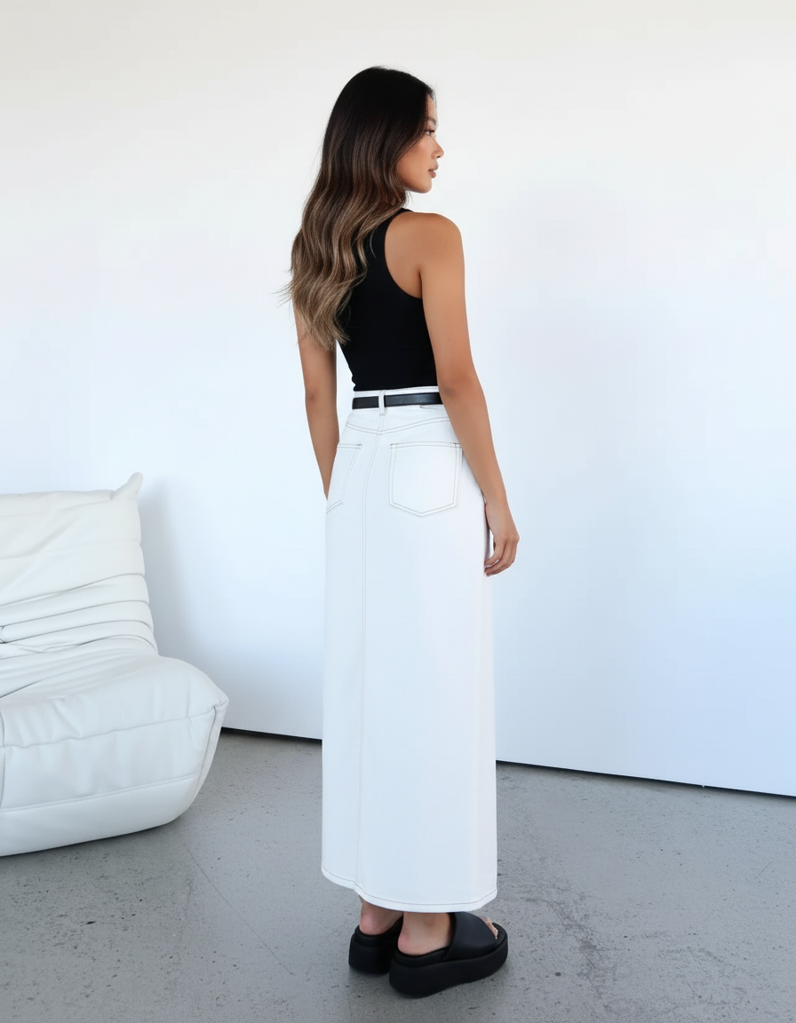 Jupe Blanche Denim Fendue Chic