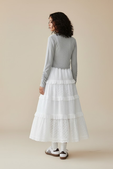 Jupe Blanche À Volants Broderie Anglaise Fluide
