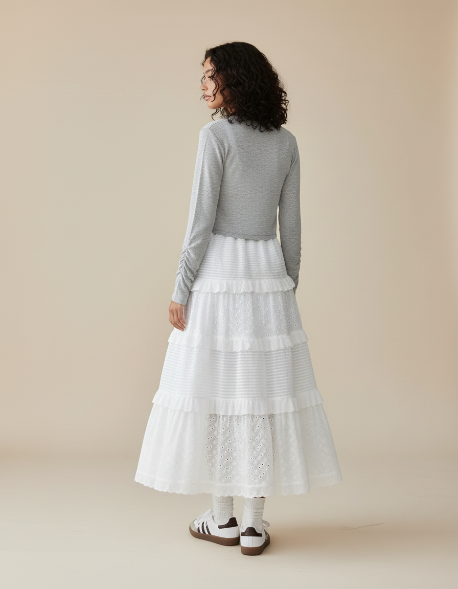 Jupe Blanche À Volants Broderie Anglaise Fluide