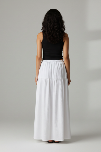 Jupe Blanche Longue À Volants Fluide