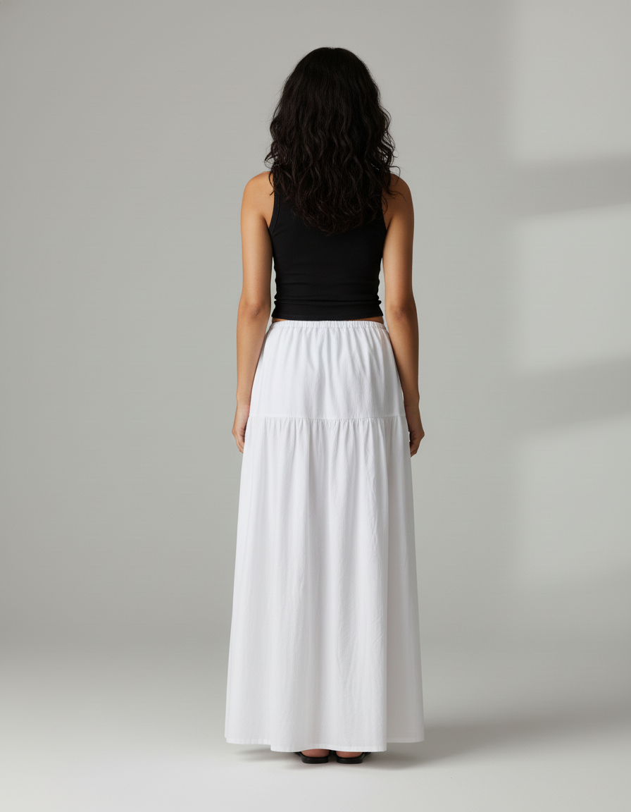 Jupe Blanche Longue À Volants Fluide