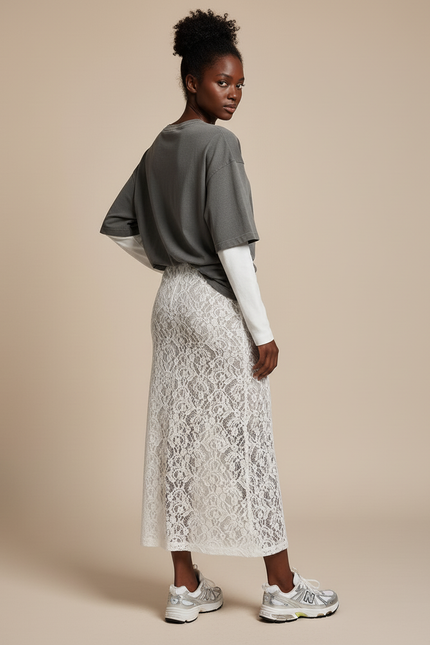 Jupe Blanche Dentelle Longue Perspective