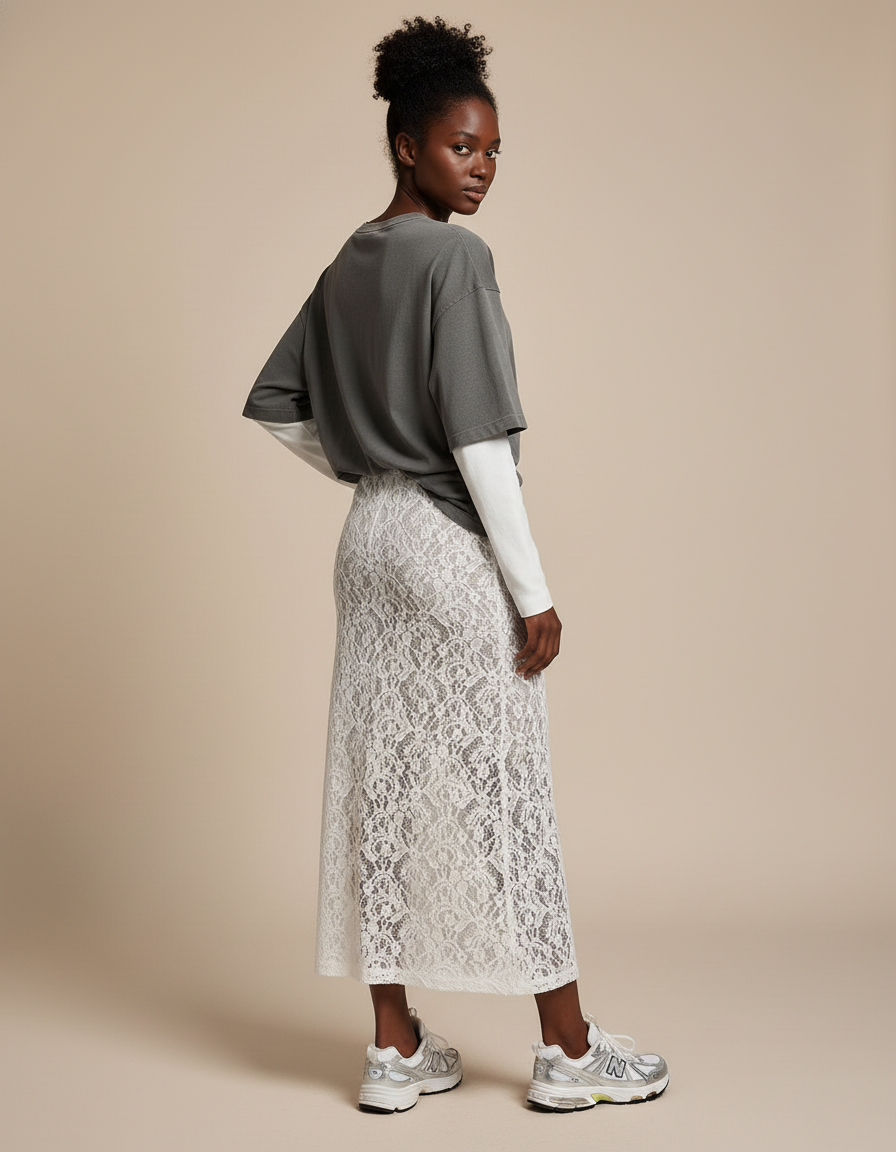 Jupe Blanche Dentelle Longue Perspective