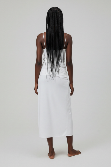 Jupe Blanche Fendue Taille Froncée Décontractée