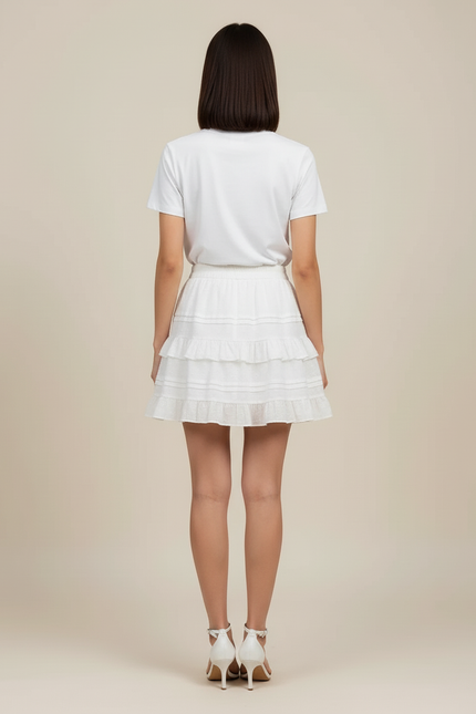 Jupe Blanche Mini À Volants Chic